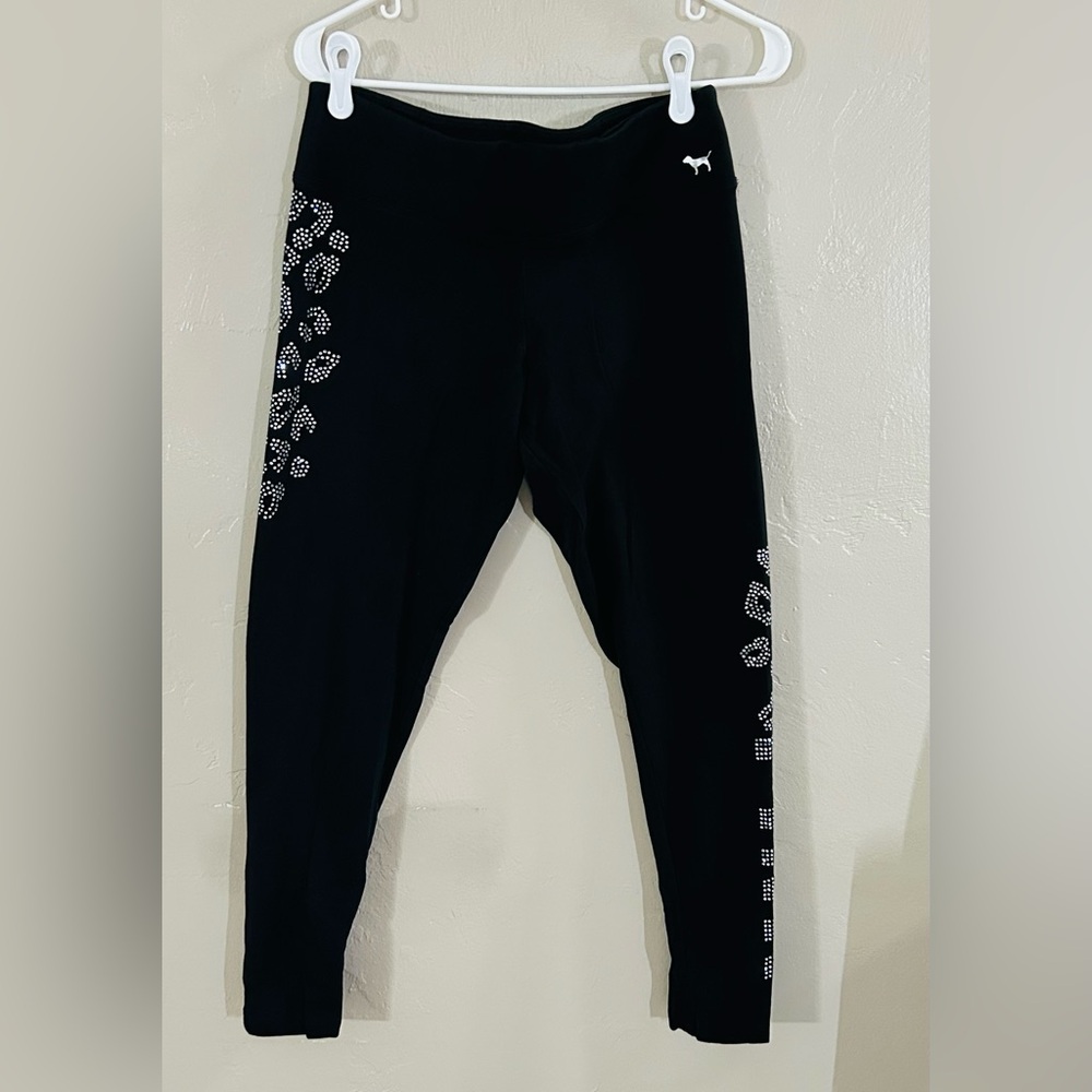 PINK Victoria's Secret Black Leggings with Rhinestone Detail